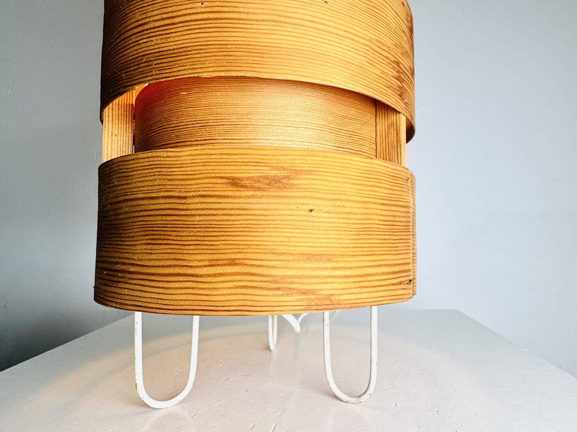 Large Cylindrical Pine Veneer Table Lamp By Hans-Agne Jakobsson For Ab Ellysett, Sweden 1960S