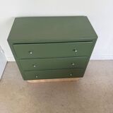 Vintage olive green chest of drawers with striped base