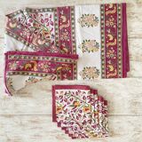 Indian tablecloth and its 6 napkins - Cotton - 220x150 cm