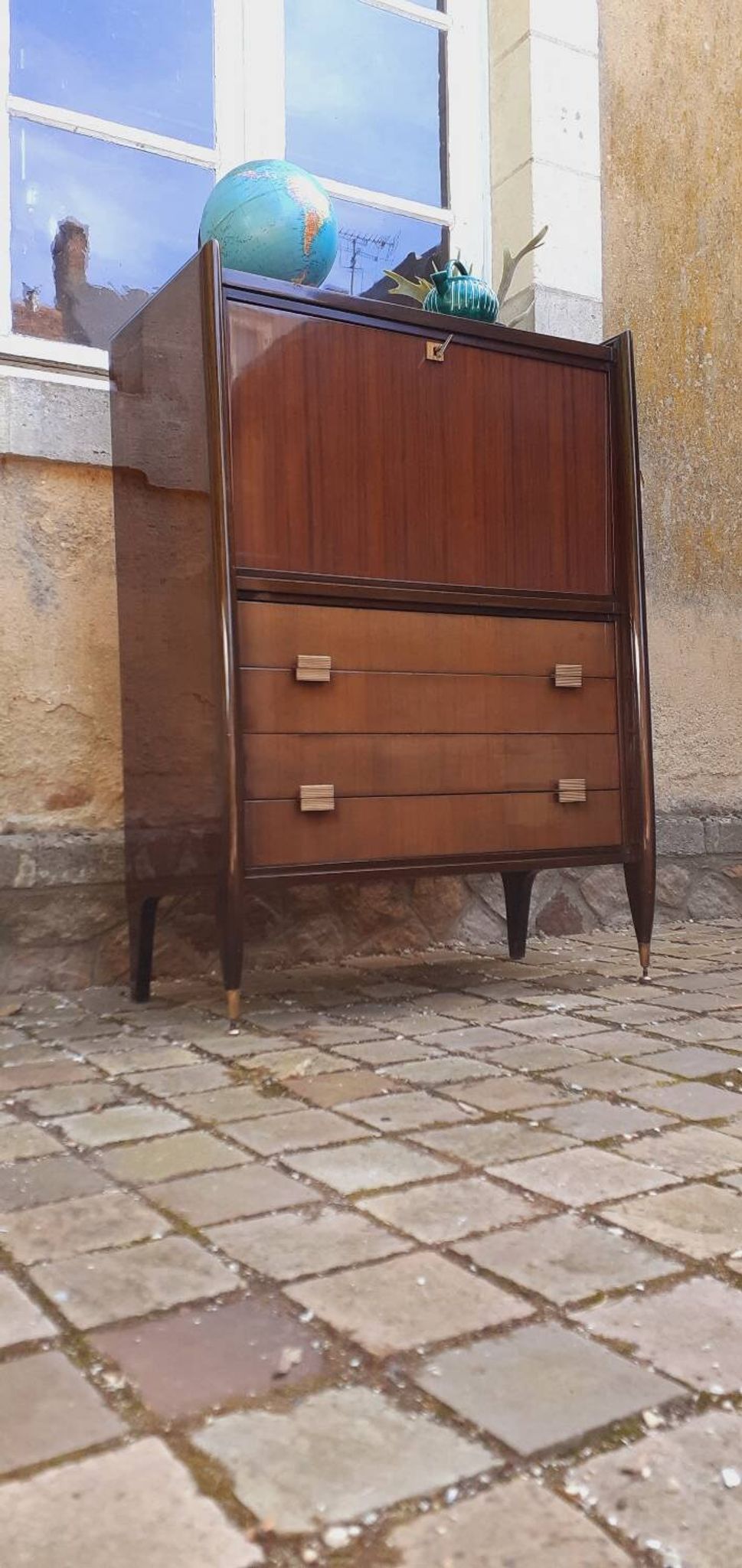 Secrétaire vintage année 60 en acajou marque Mobilor