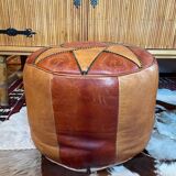 Vintage Berber leather pouf