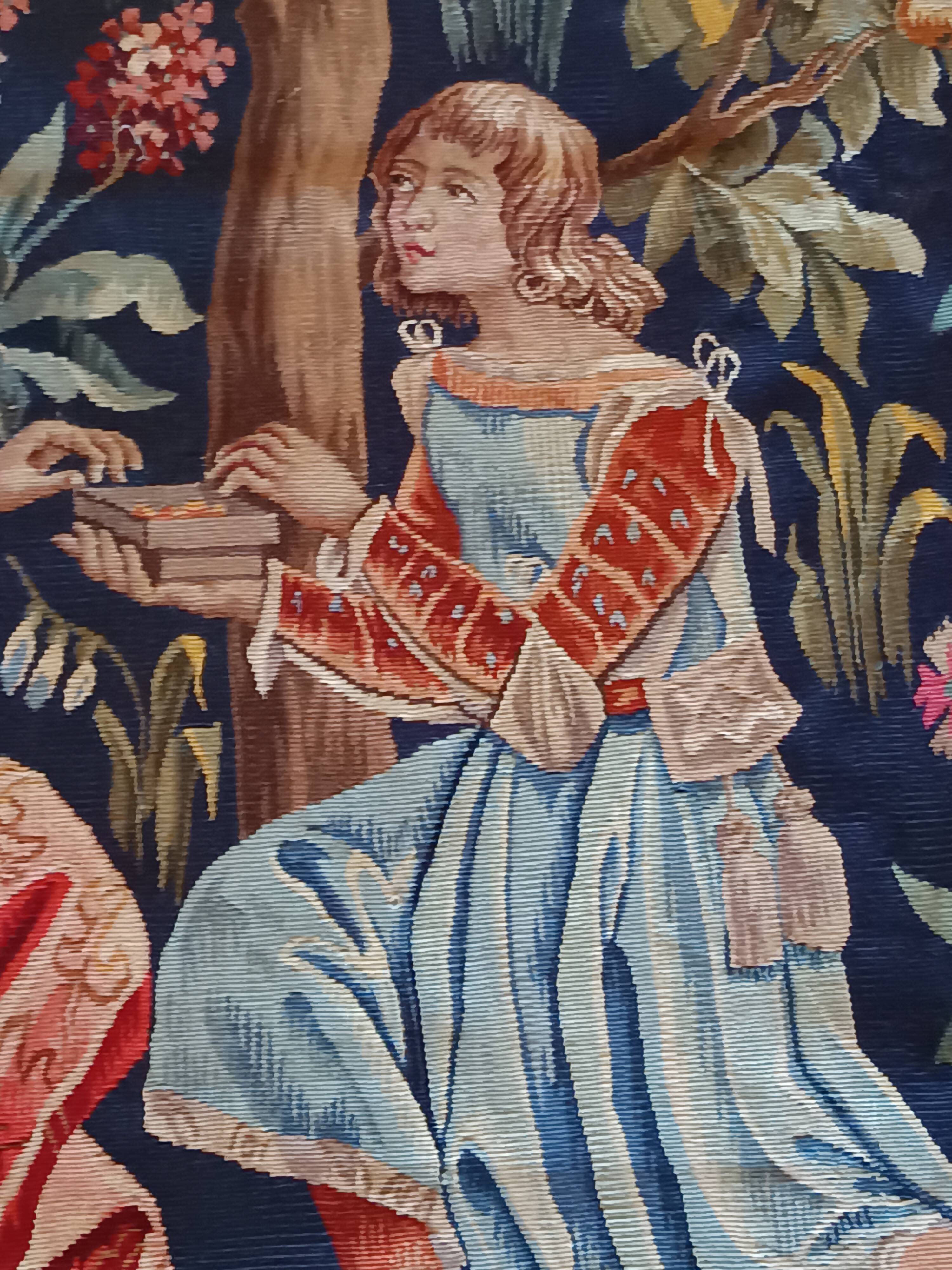 Grande tapisserie Jules Pansu –  La Dame au coffret  – Point d’Halluin