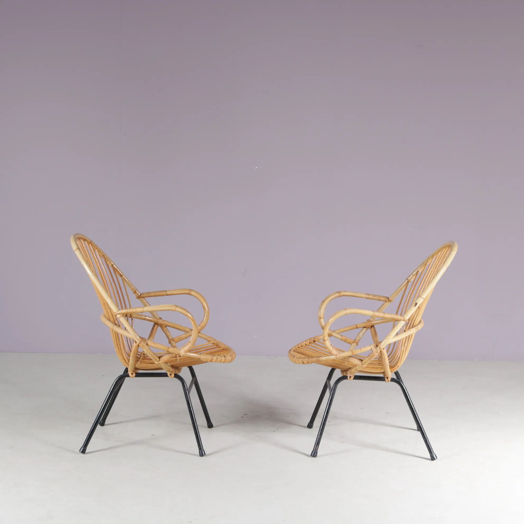 1950s pair of rattan chairs by Gebroeders Jonkers, Netherlands