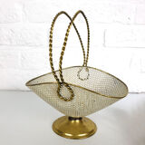 White and gold basket in perforated sheet metal & brass years 1950-60