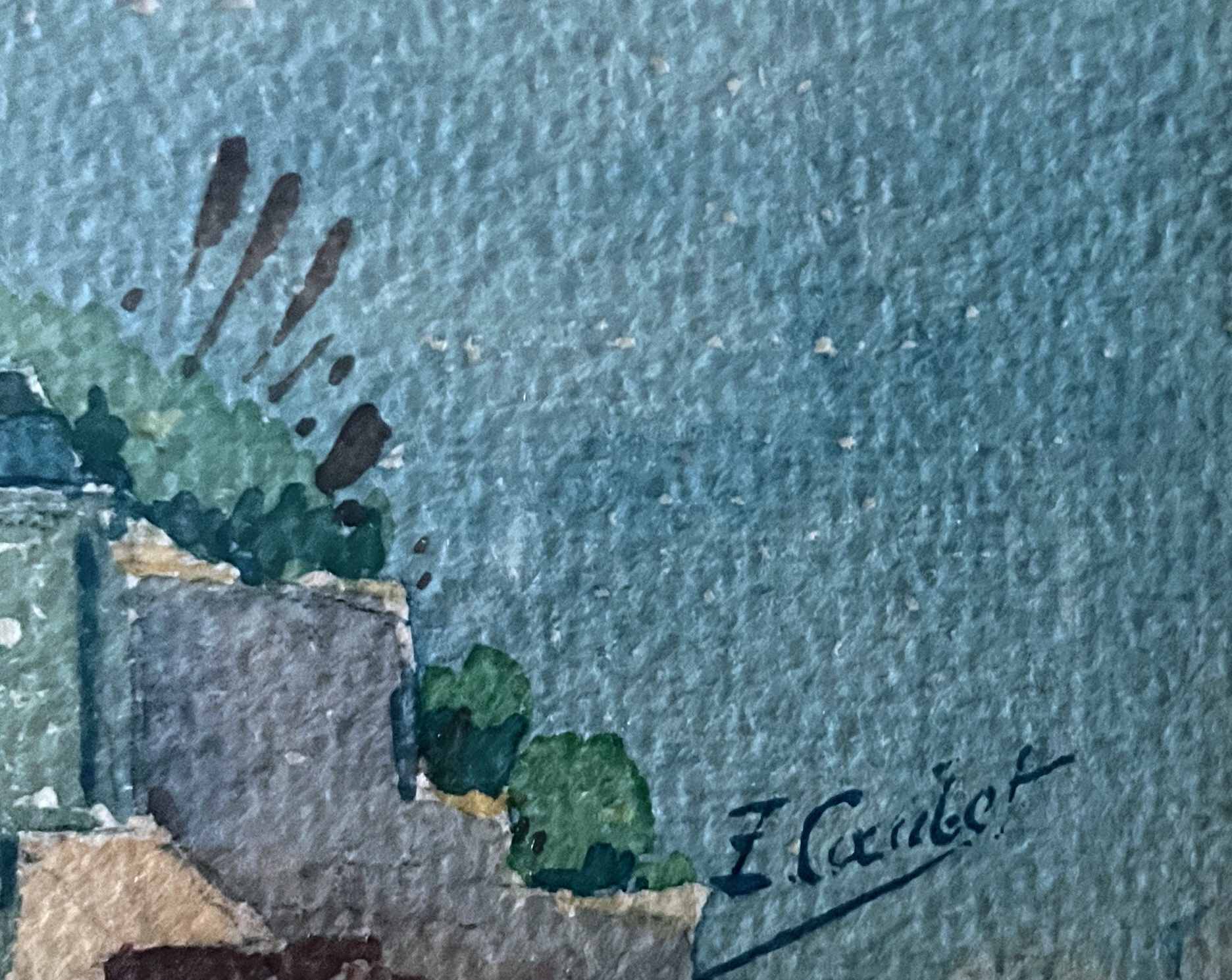 Tableau Aquarelle Paysage Marine Orientaliste (Algérie) + cadre