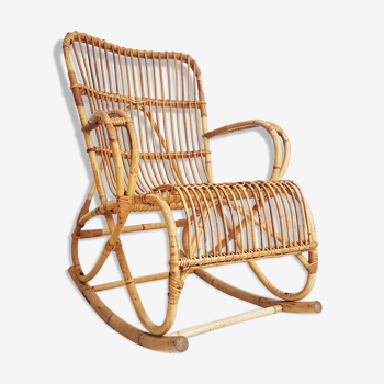 Rocking-chair en rotin vintage