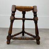 Tripod stool straw and turned wood