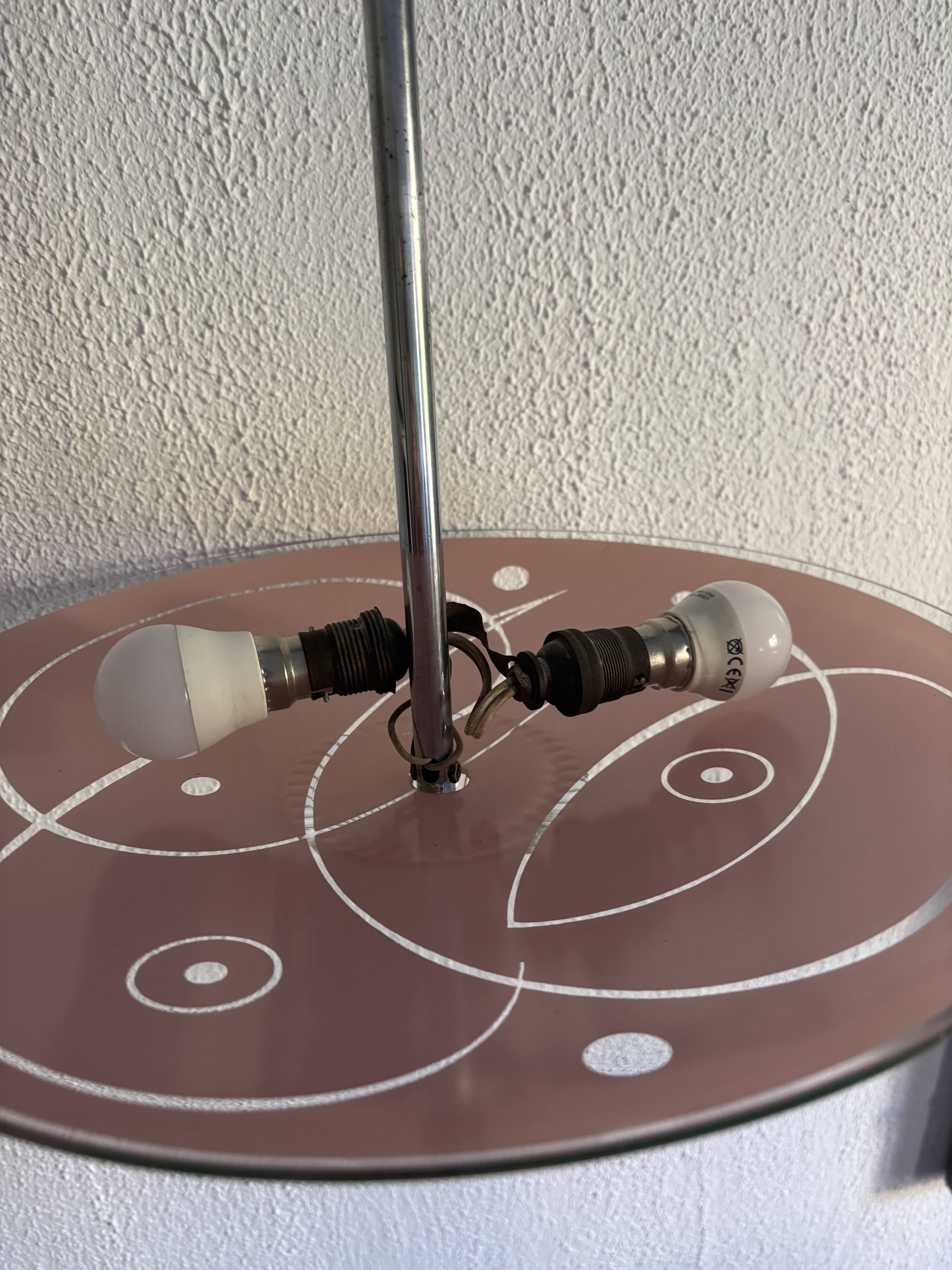 Vintage 1950s pink glass dome ceiling light - 39 x 40 cm