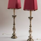 Pair of metal floor lamps with pink shades