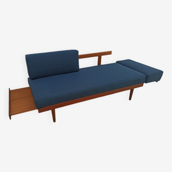 Vintage Norwegian Daybed sofa in teak and petrol blue fabric by Ingmar Relling for