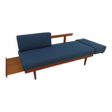 Vintage Norwegian Daybed sofa in teak and petrol blue fabric by Ingmar Relling for