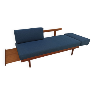 Vintage Norwegian Daybed sofa in teak and petrol blue fabric by Ingmar Relling for