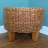 Vintage braided rattan pouf
