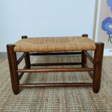 Vintage woven straw wooden stool