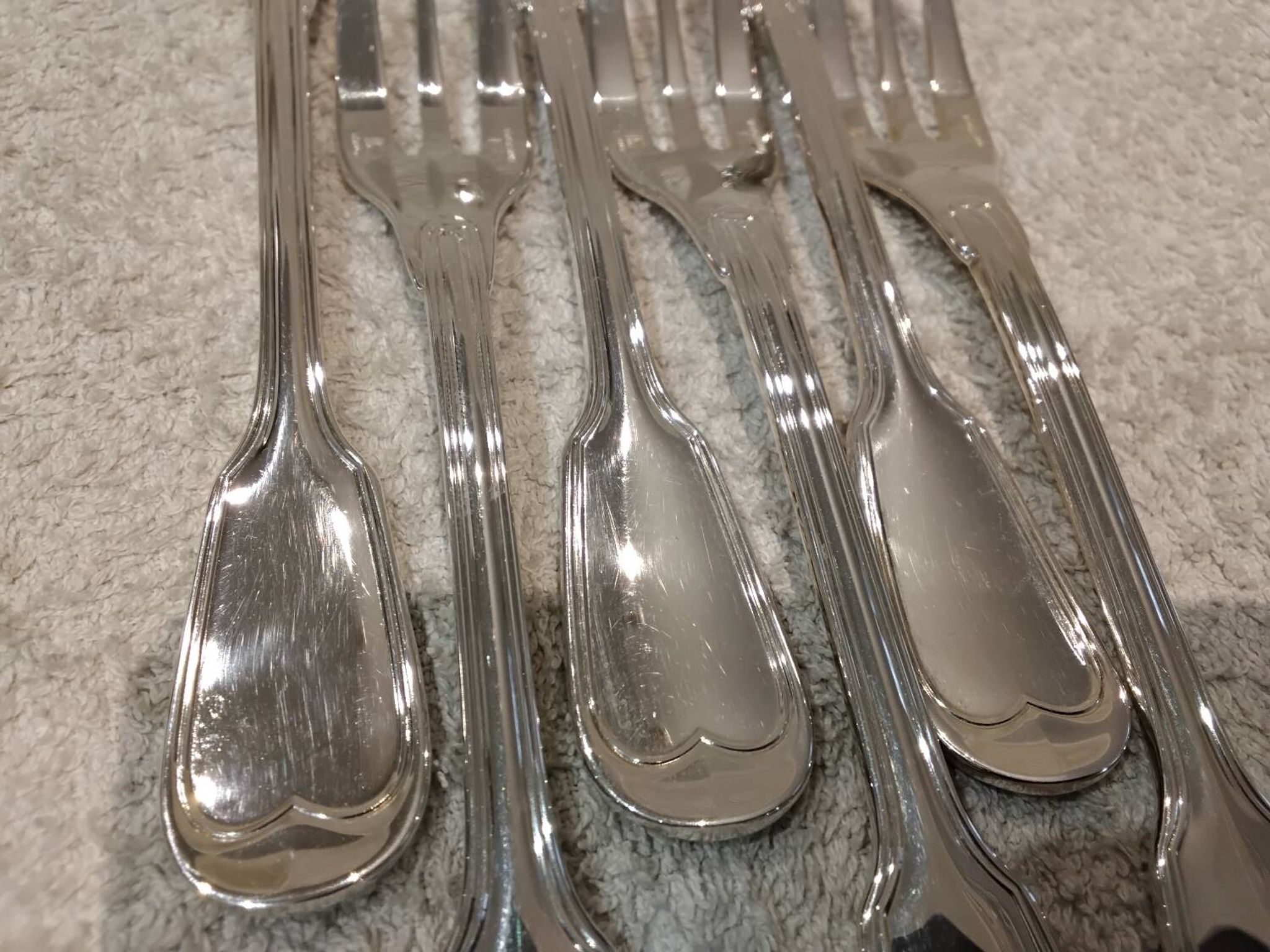 6 silver-plated metal cake forks by Christofle Chinon, 16cm