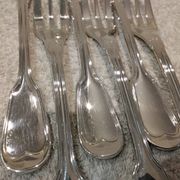 6 silver-plated metal cake forks by Christofle Chinon, 16cm