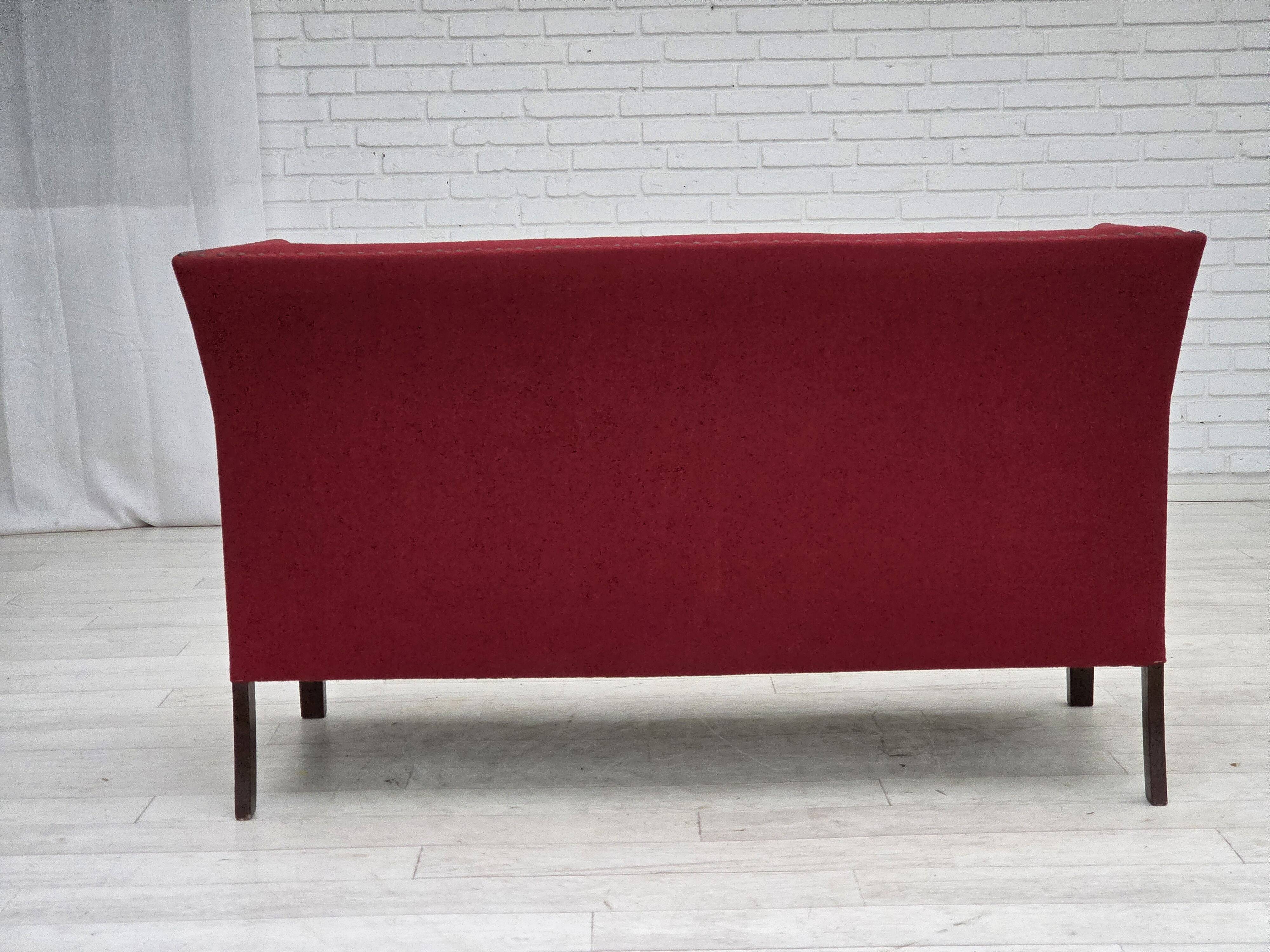 1970s, Danish 2-seater sofa, original red furniture wool, ash wood.