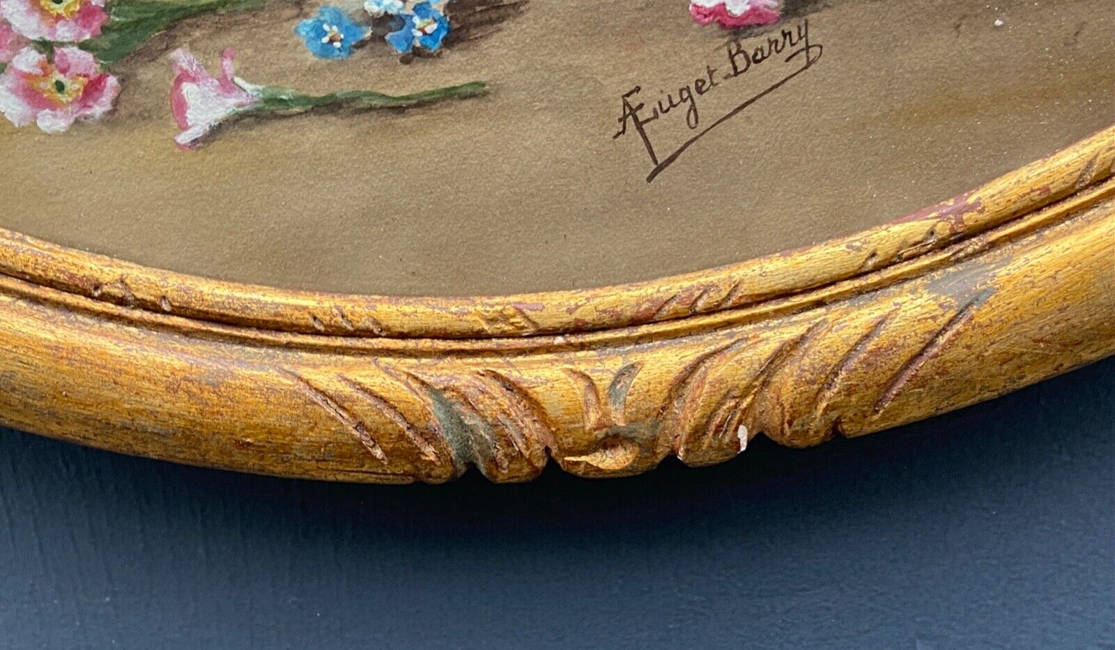 Watercolor on paper bouquet of flowers by a euget-barry xxe frame dore