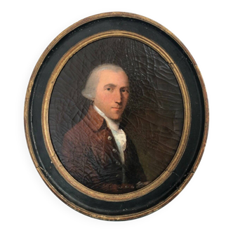 Peinture à l'huile de portrait d'homme noble du XVIIIe siècle dans un cadre
