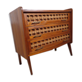Commode scandinave bois et rotin années 50