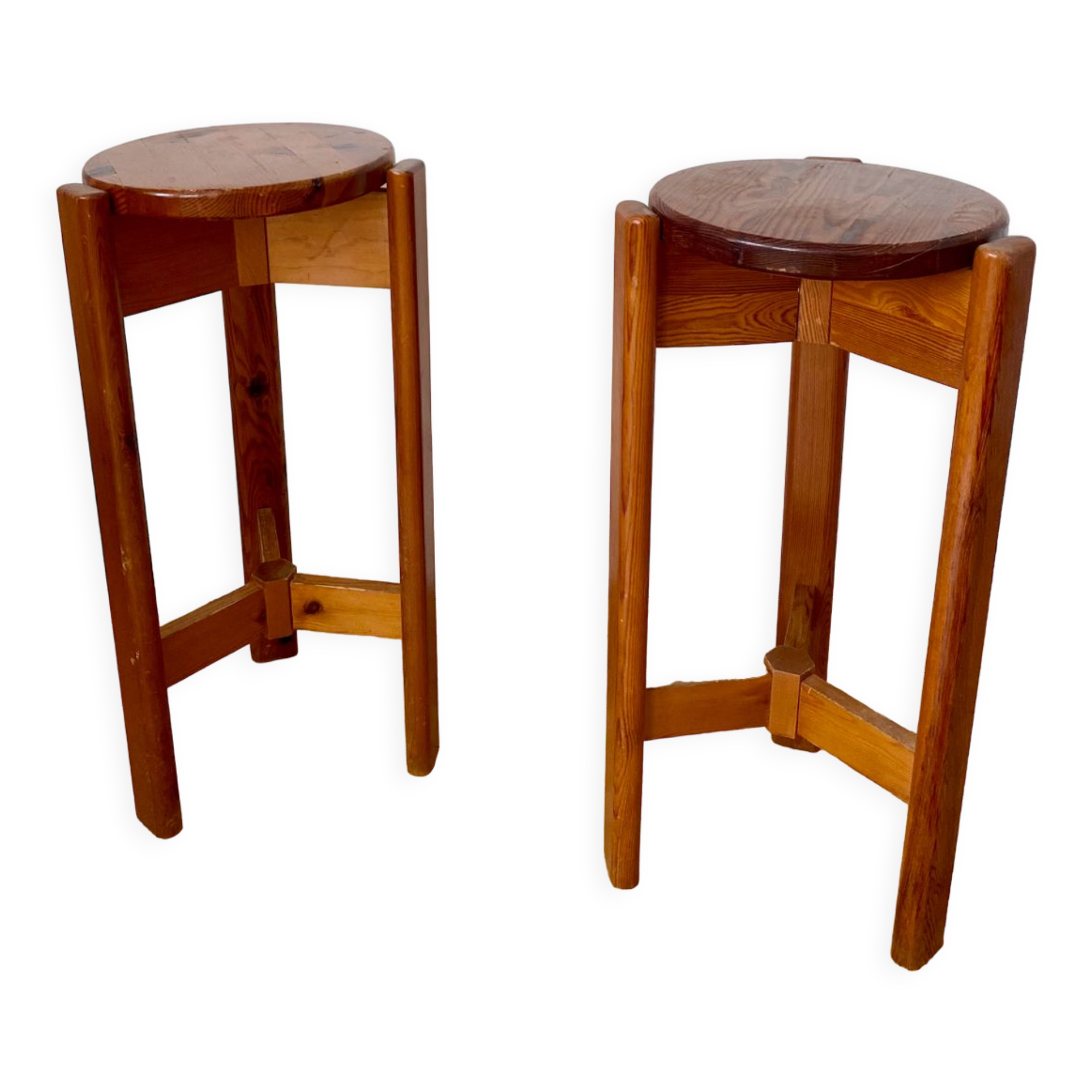 Pair of vintage pine top stools