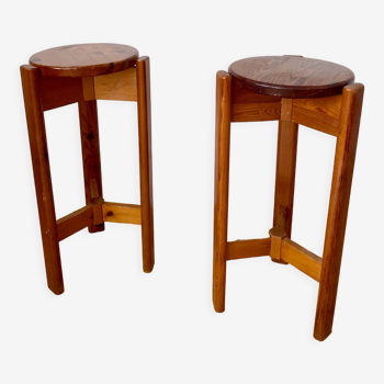 Pair of vintage pine top stools