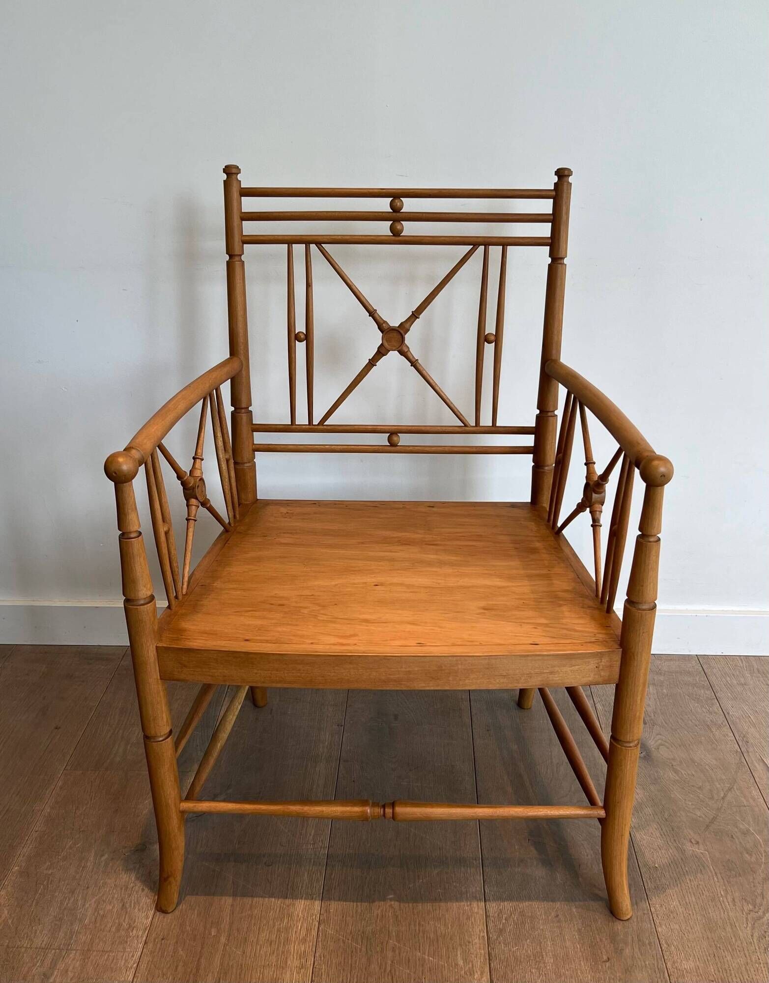 Vicario Armchair in Natural Wood Bamboo Style with Crossbars. Made in France.
