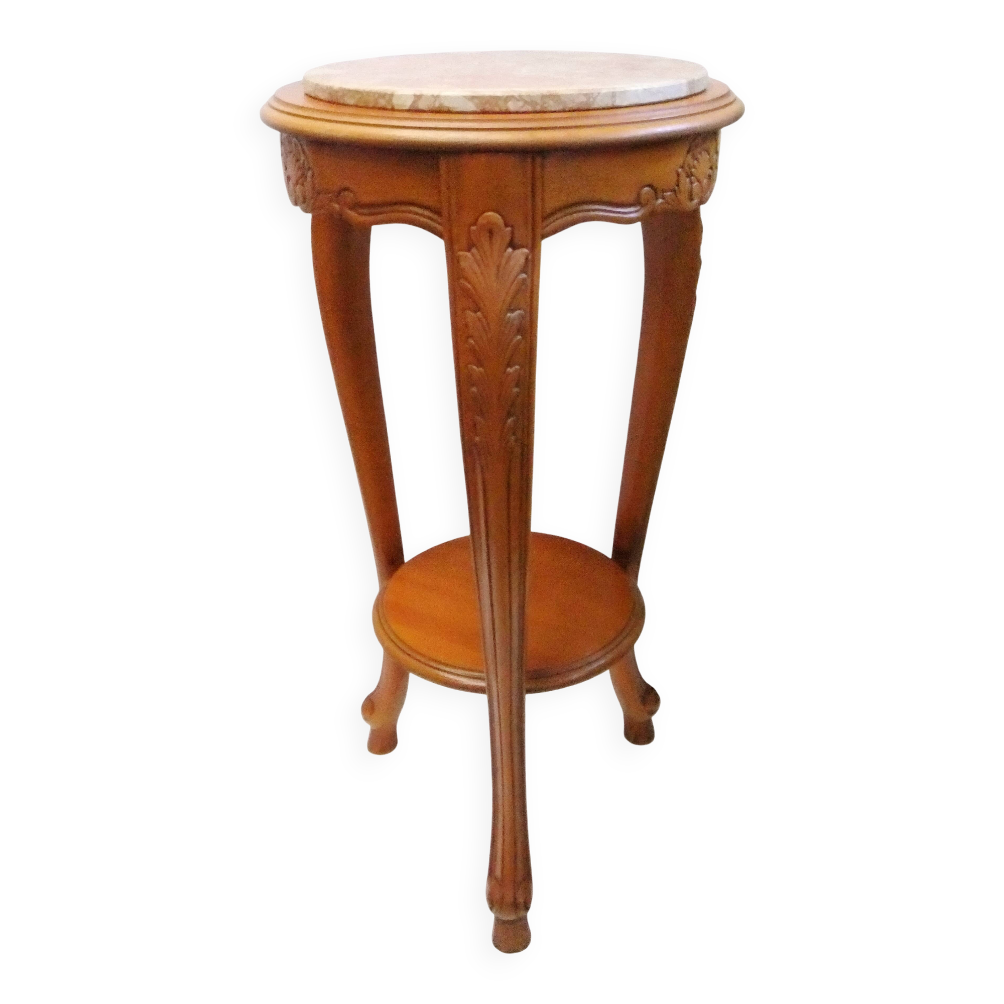 Sellette guéridon style louis XVI coquille feuille acanthe bois marbre