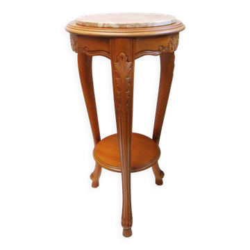 Louis XVI style side table with acanthus leaf shell, wood and marble.