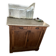 Buffet ancien commode en bois chêne et plateau marbre