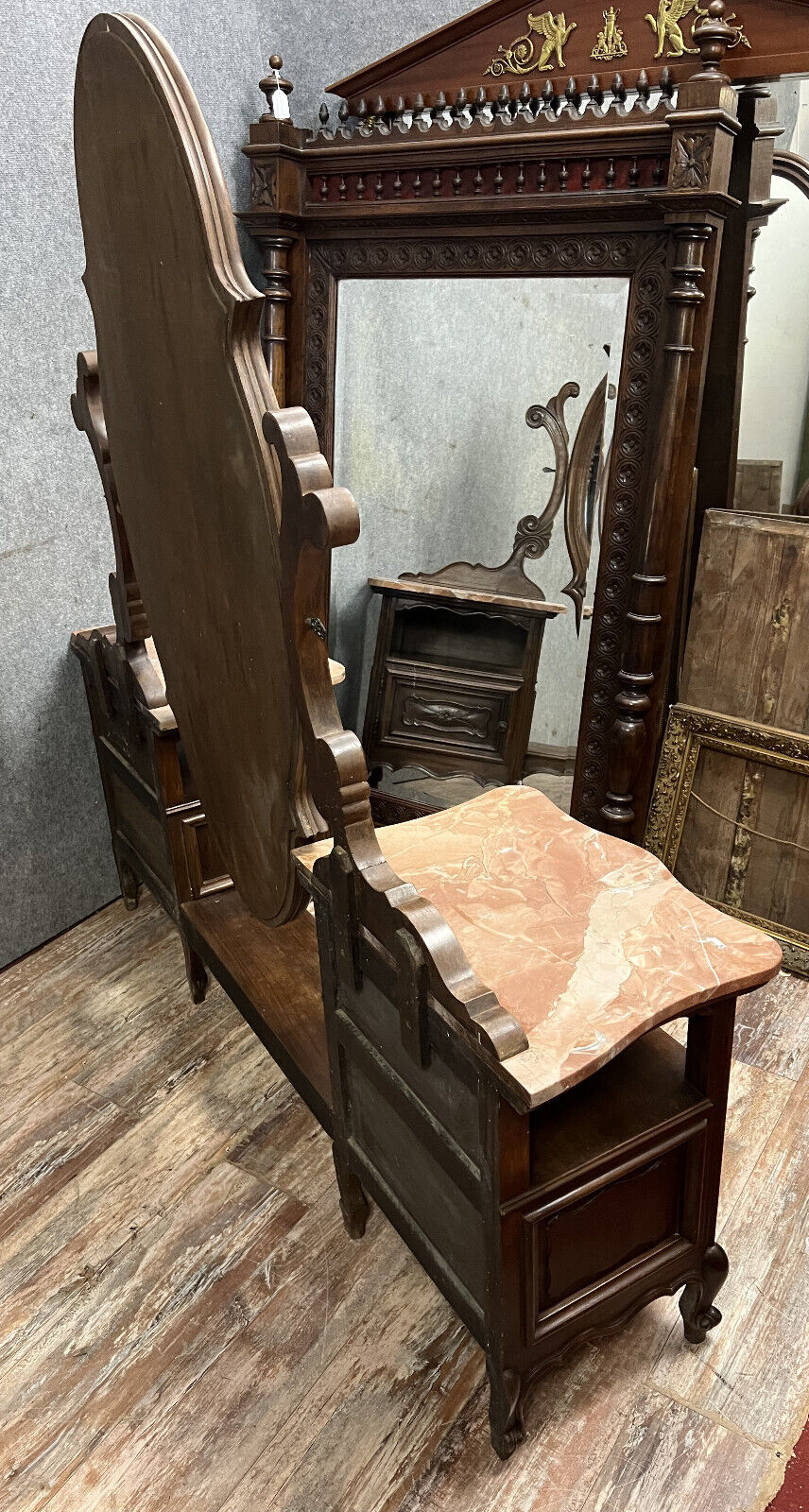 Coiffeuse psyché Louis XV Baroque en noyer vers 1850-1880
