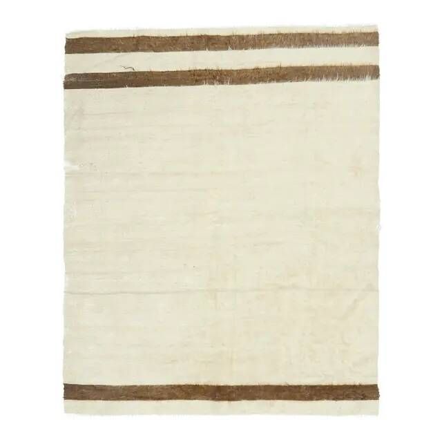 Vintage Turkish Hand-Knotted Wool Cotton Beige Kilim Area Rug 131x168