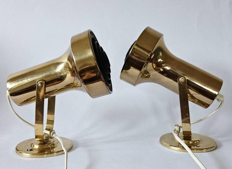Rare pair of mid-century wall lamps, aneta, sweden, 1970s
