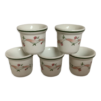5 pink flower egg cups made in England
