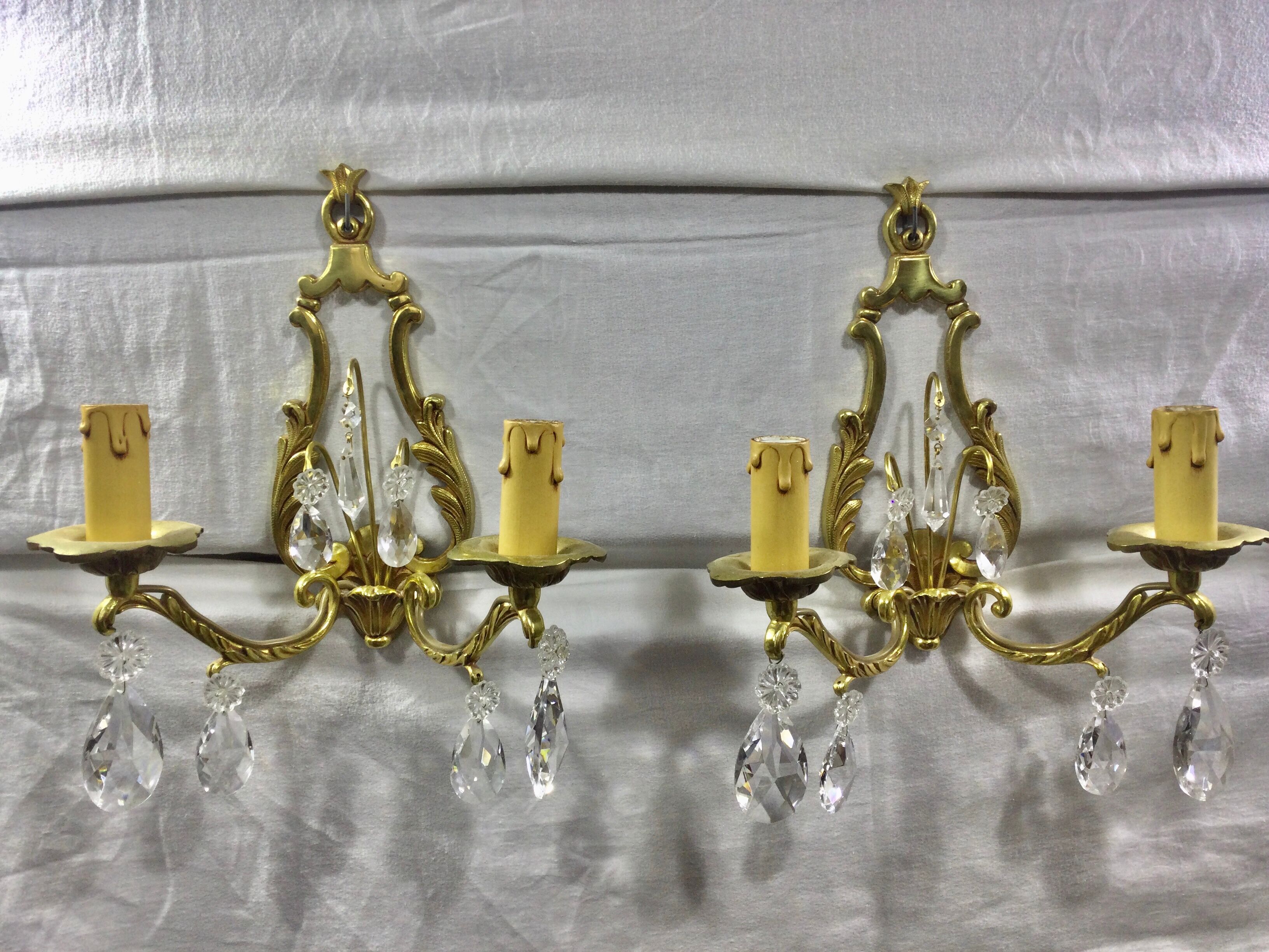 Pair of Wall Lamp Bronze And Crystal 2 Lights