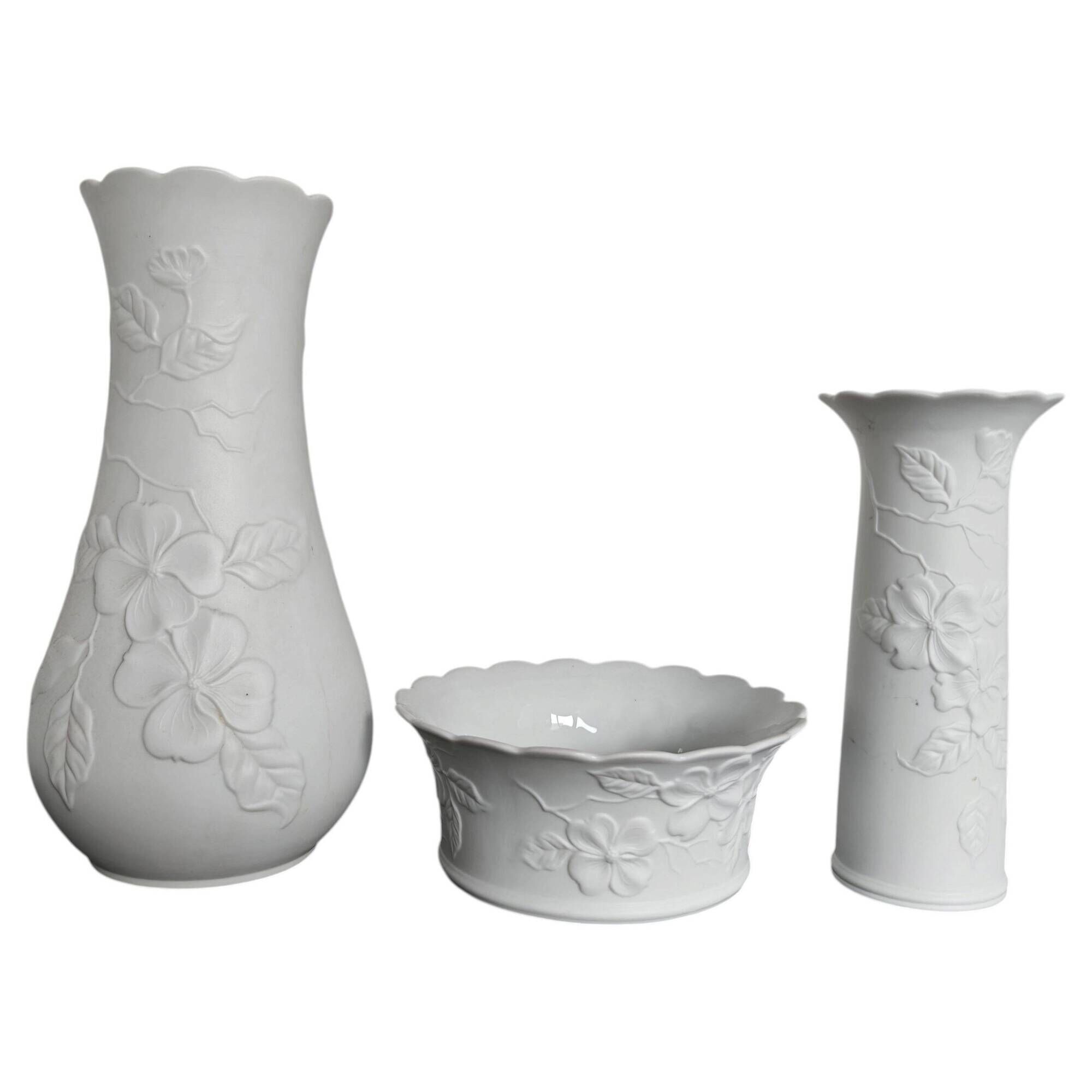 Set of 3 biscuit porcelain vases mid-century Manfred Frey Kaiser
