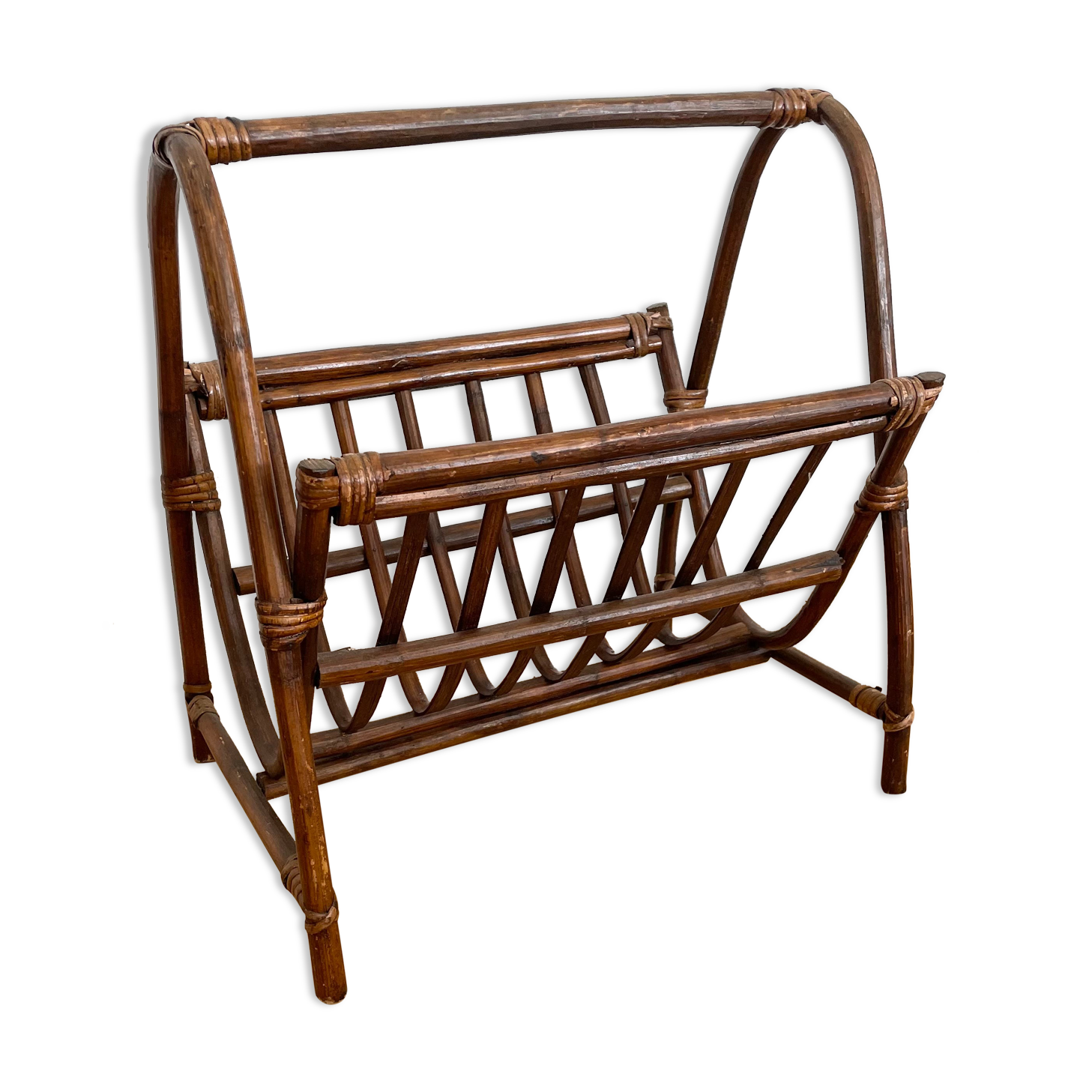 Vintage rattan magazine holder