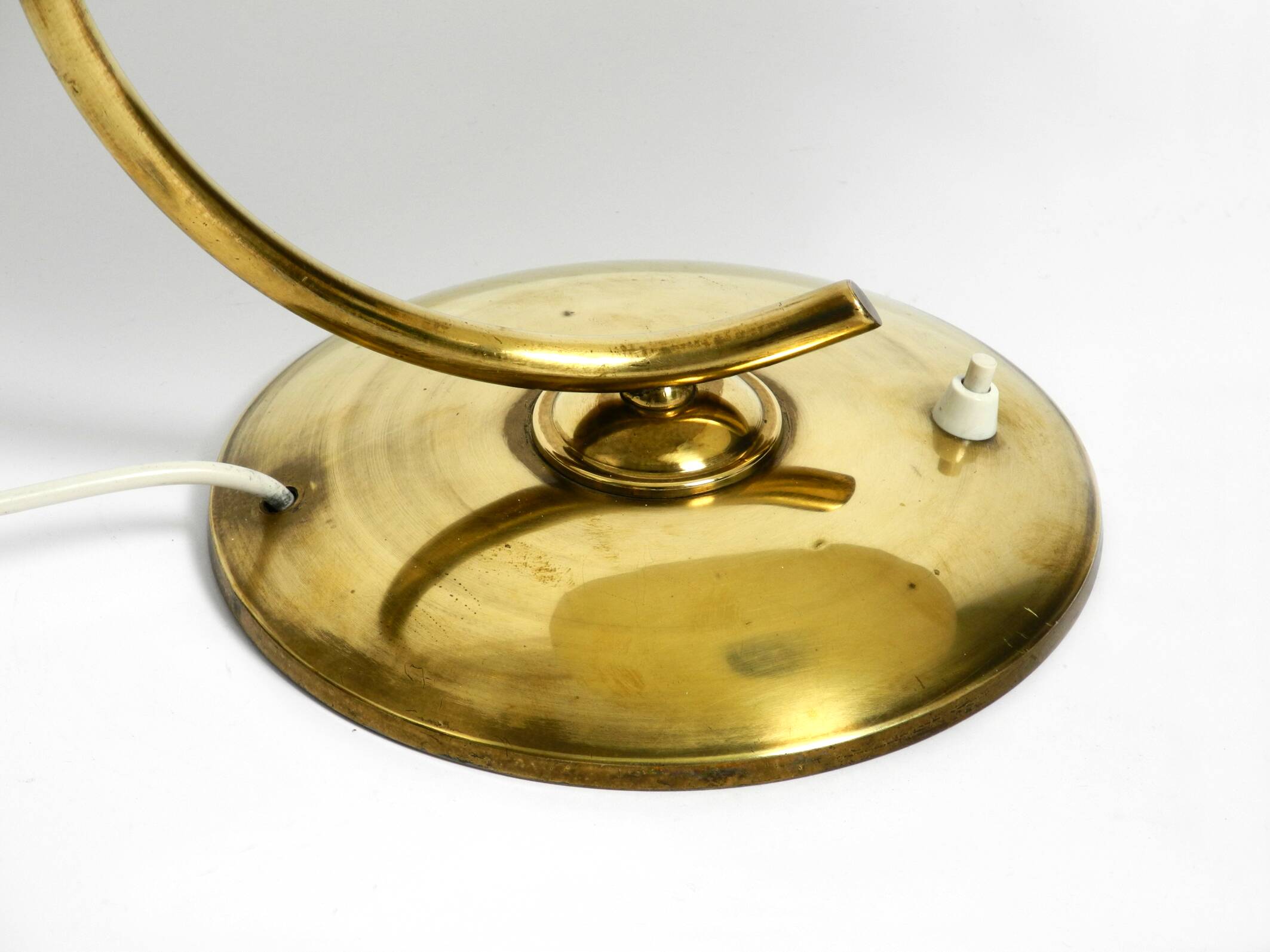 Beautiful large Mid Century Modern brass table lamp with red metal shade