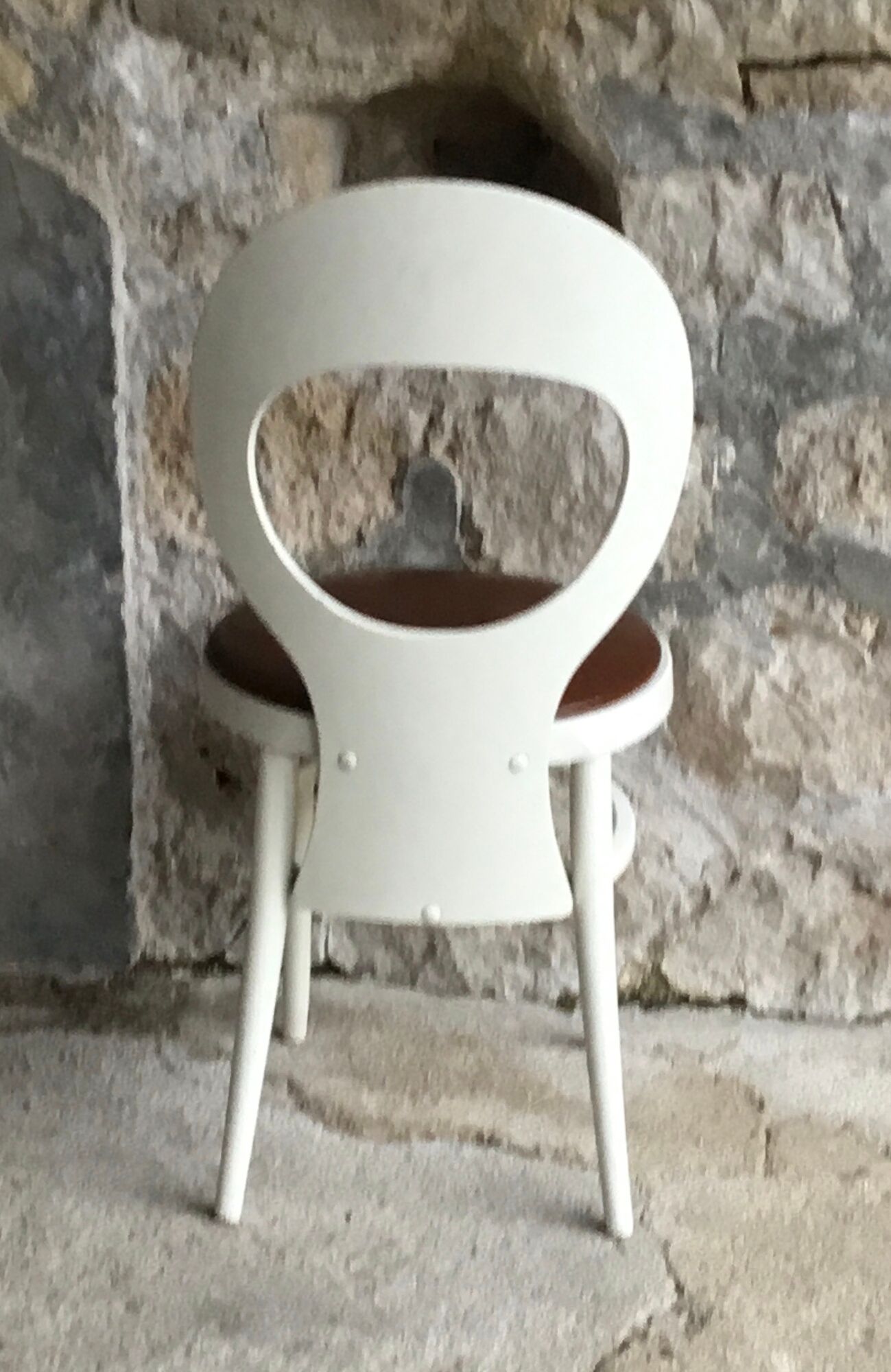 Baumann's Seagull Chair - white laqué wood, brown faux leather seat - 1970