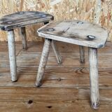 Pair of wooden tripod stools
