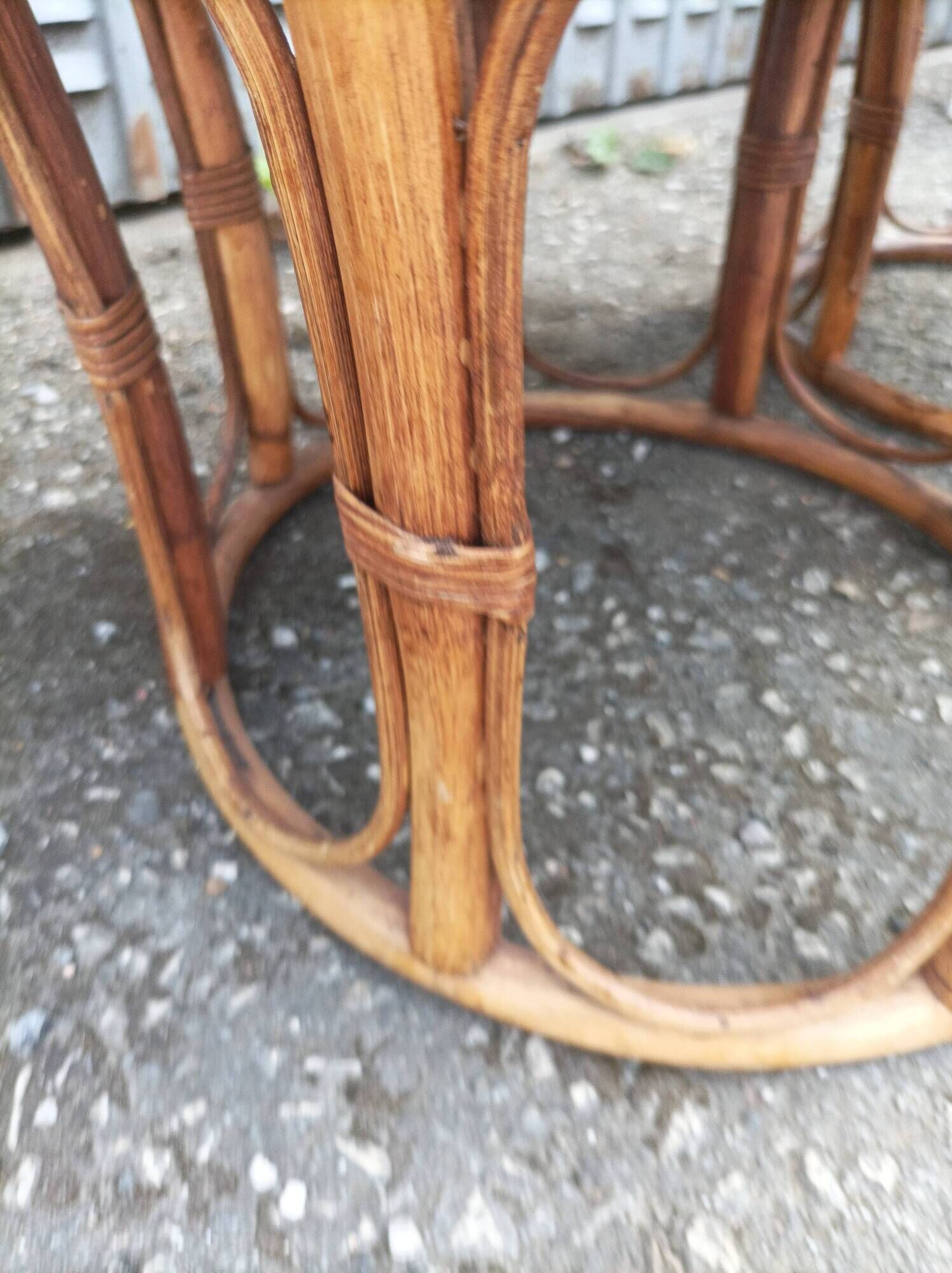 Pair old ottoman stools foot rest round wicker vintage rattan