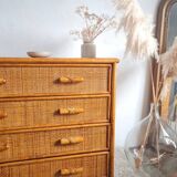 Vintage rattan chest of drawers circa 70s