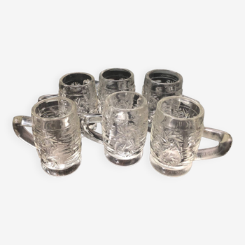 Set of 6 small glass liquor mugs