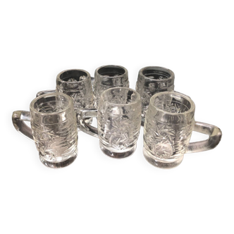 Set of 6 small glass liquor mugs