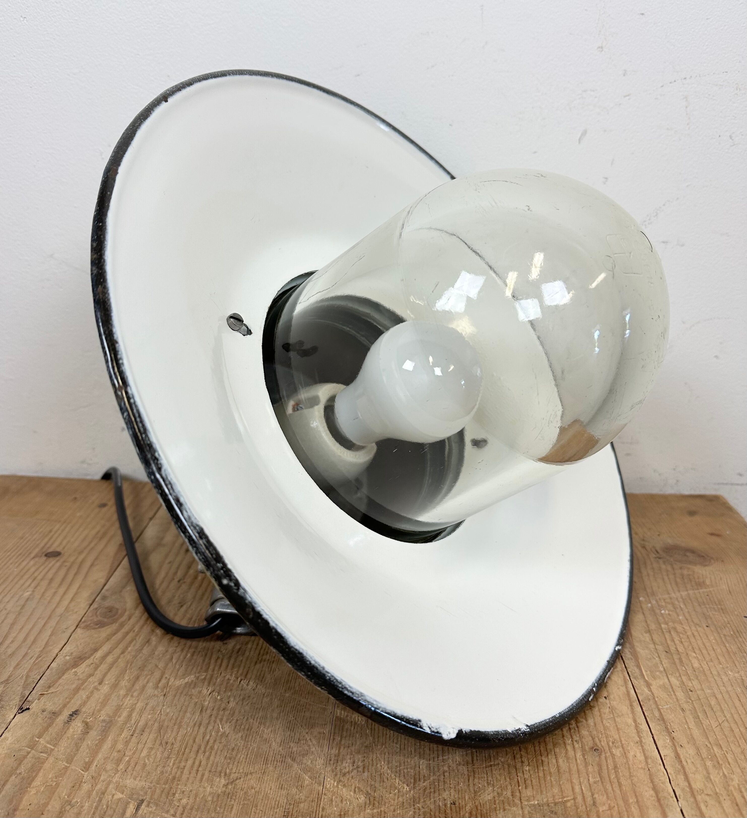 Aluminium and enameled bomb proof pendant lamp 70s