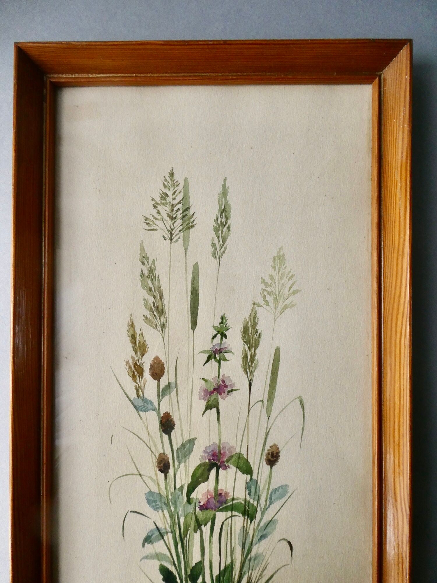Watercolor painting of wildflowers and grasses, signed, 70s