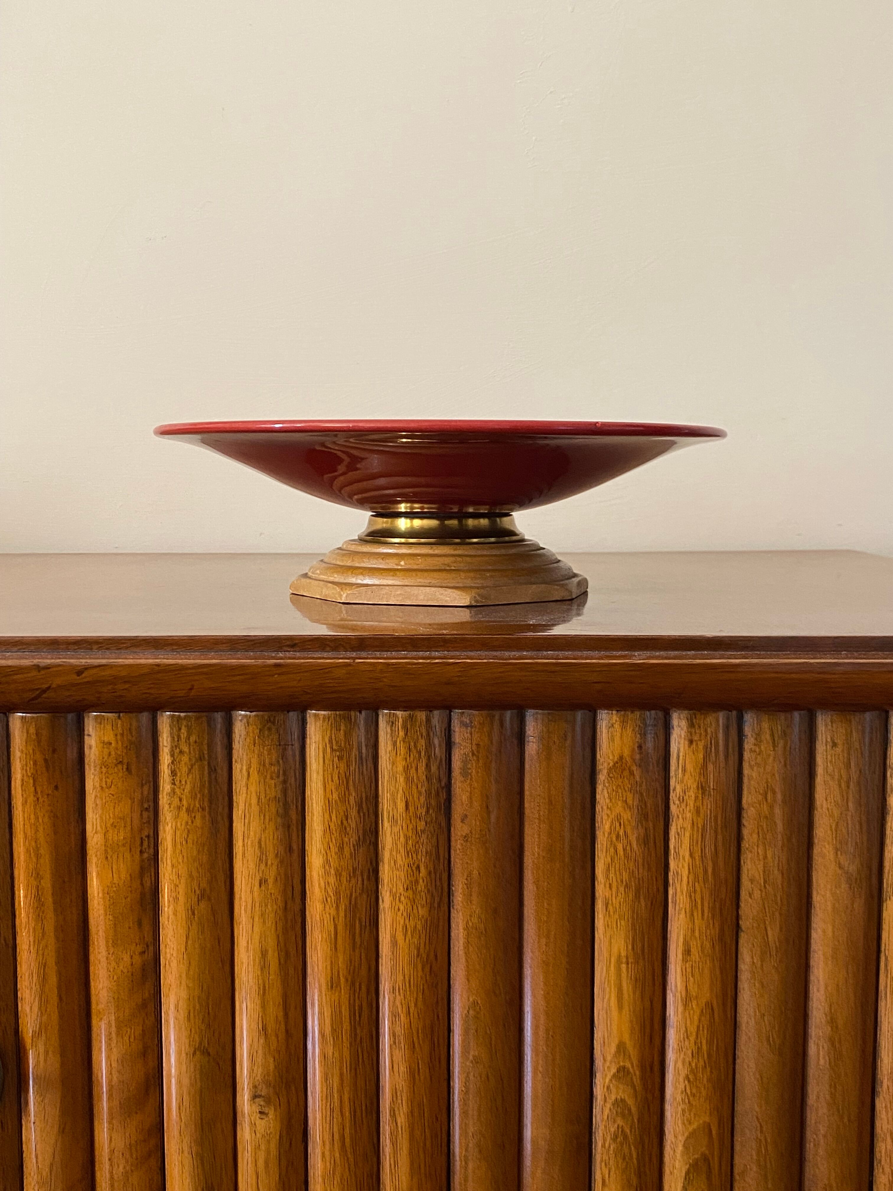 Modern red vide poche / centerpiece, Sevres France 1940s