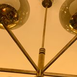 Italian Sciolari chandelier in brass, 6 burners with smoked glass, 1970