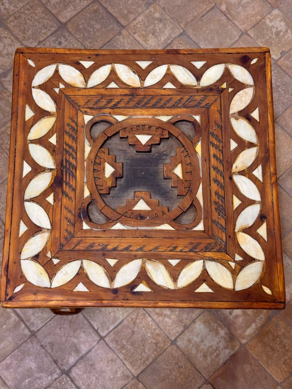 Moroccan camel bone marquetry wooden table for bedroom or living room