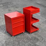 Prisunic 1970 metal trolley and box